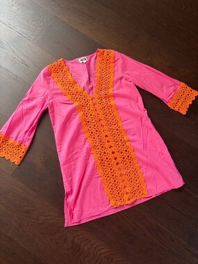 Pink Tunic with Orange Crochet Trim